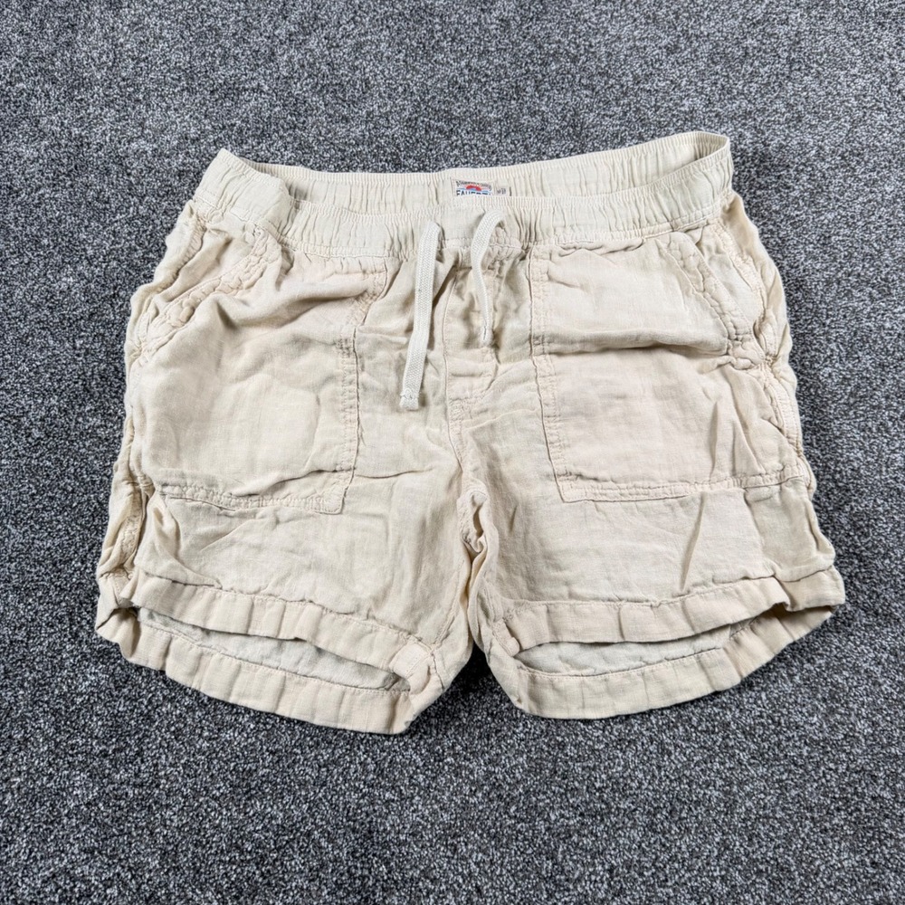 Faherty Shorts Women's Medium Beige 100% Linen Elastic Drawstring Coastal Casual